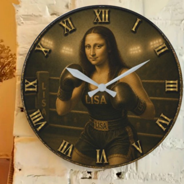 Funny Boxing Mona Lisa Boxing Champion Gift  Große Wanduhr (Von Creator hochgeladen)