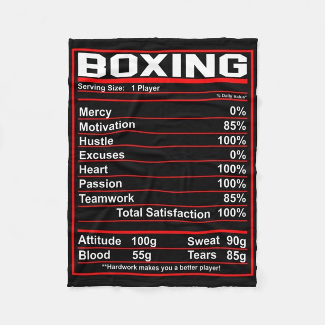 Funny Boxing Nutrition Facts Boxer Fleecedecke (Vorderseite)