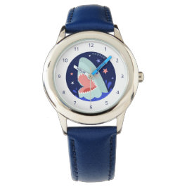 Funny Boy Shark Navy Blue Nautic Kids Name Sea Armbanduhr