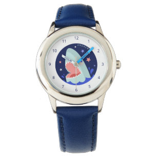 Funny Boy Shark Navy Blue Nautic Kids Name Sea Armbanduhr