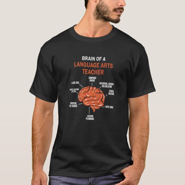 Funny Brain of a Language Arts Teacher Premium T-Shirt (Vorderseite)