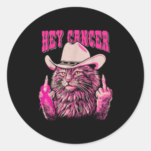 Funny Breast Cancer Awareness Western Pink Cat Wom Runder Aufkleber