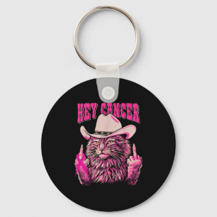 Funny Breast Cancer Awareness Western Pink Cat Wom Schlüsselanhänger