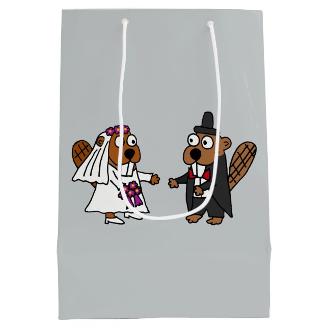 Funny Briand Groom Beaver Gift Bag Mittlere Geschenktüte (Rückseite)
