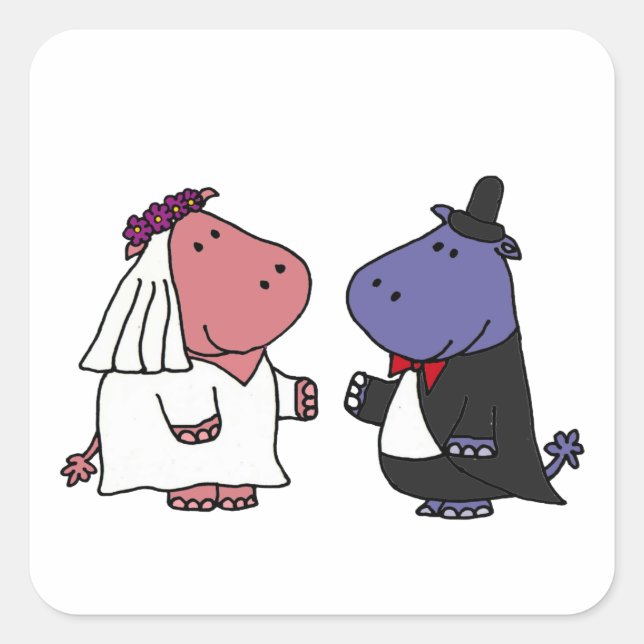 Funny Briand Groom Wedding Cartoon Quadratischer Aufkleber (Vorderseite)