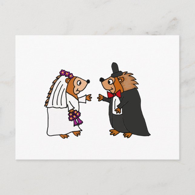 Funny Bride Groom Igel Hochzeit Art Postkarte (Vorderseite)