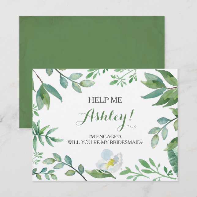 Funny BRIDESMAID PROPOSAL card, Greenerie Einladung (Vorne/Hinten)
