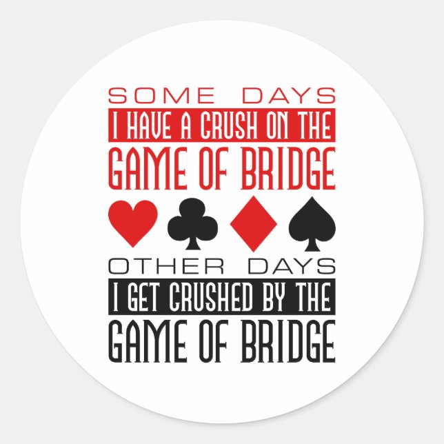 Funny Bridge Player Club Gezerkleinertes Spiel Runder Aufkleber (Vorderseite)