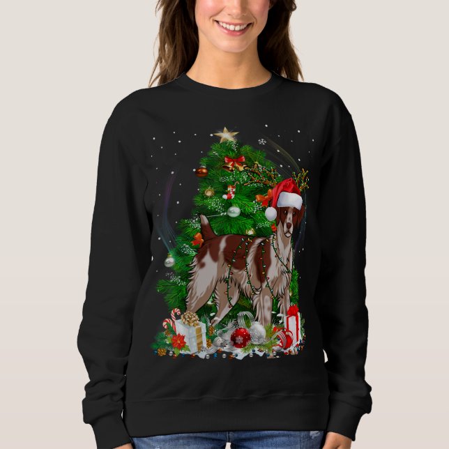 Funny Brittany Spaniel Weihnachtsbaum Light Pajama Sweatshirt (Vorderseite)