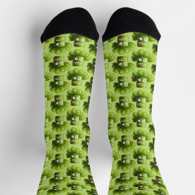 Funny Broccoli Playful Green Veggie Muster Socken (Oben)