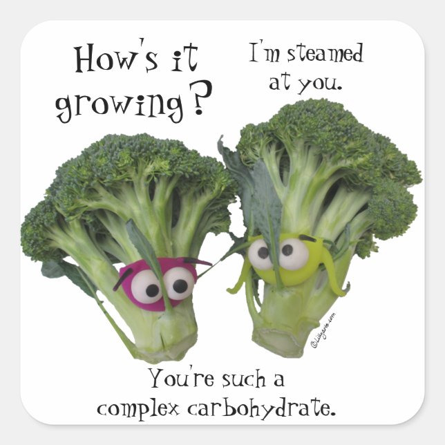 Funny Broccoli Talk Quadratischer Aufkleber (Vorderseite)
