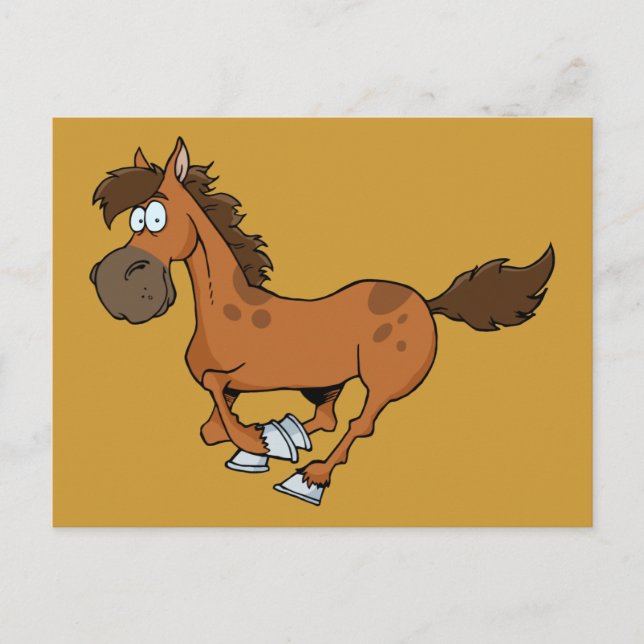 FUNNY BROWN CARTOON HORSE GALLOPING POSTKARTE (Vorderseite)