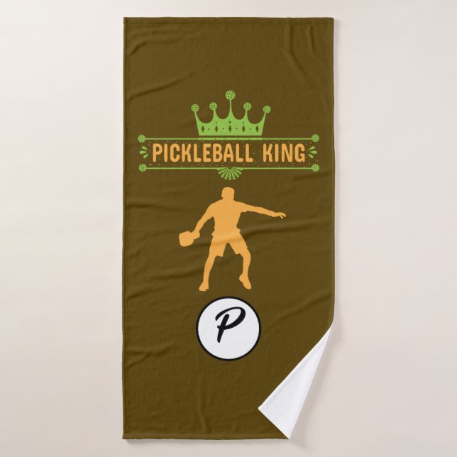 Funny Brown Green Orange Monogram Pickleball King Badehandtuch (Badehandtuch)