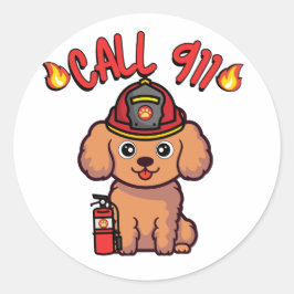 Funny Brown Hund ist Feuerwehrmann Runder Aufkleber