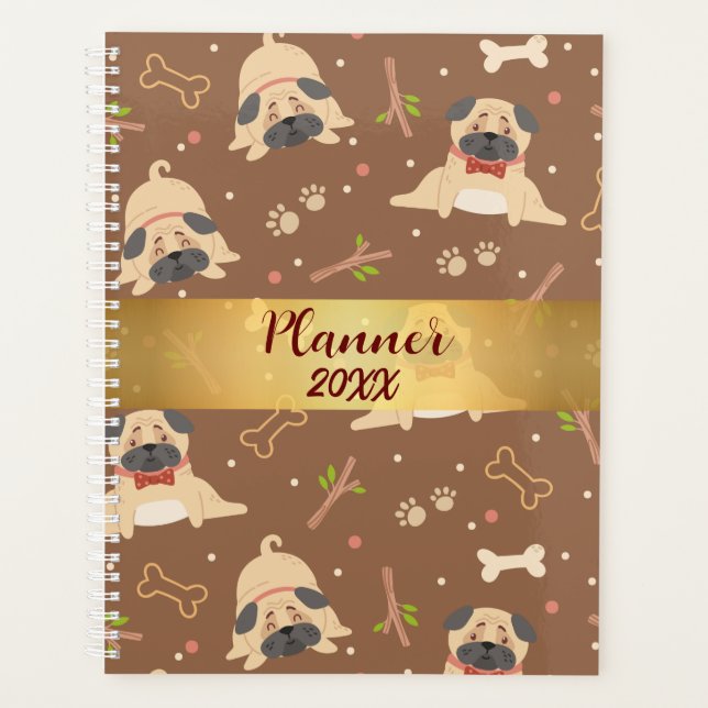 Funny Brown Mops Paws Personalisiert Planner Planer (Vorderseite)