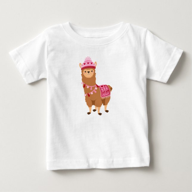 Funny Brown Pink Valentine's Day Llamas T - Shirt (Vorderseite)