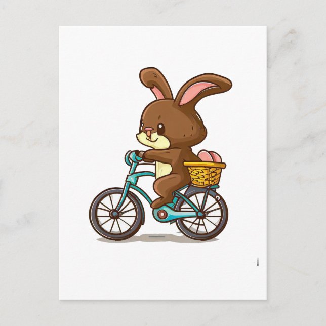 Funny Brown Rabbit Riding Bicycle Cartoon Postkarte (Vorderseite)
