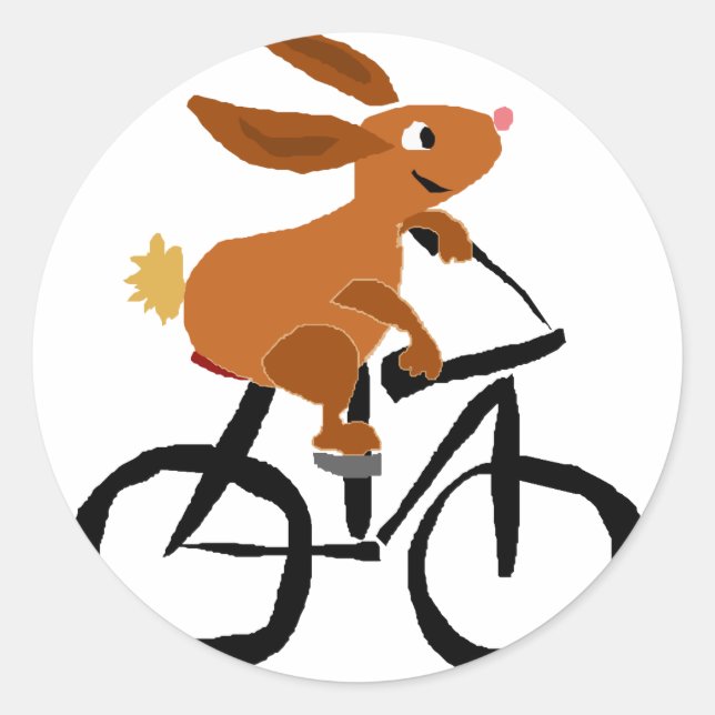 Funny Brown Rabbit Riding Bicycle Runder Aufkleber (Vorderseite)