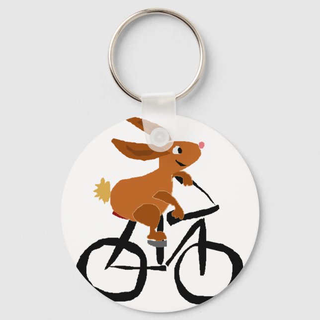 Funny Brown Rabbit Riding Bicycle Schlüsselanhänger (Vorderseite)