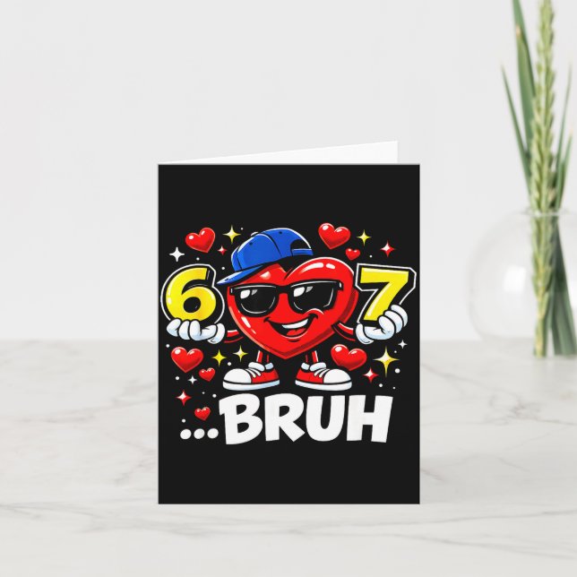 Funny Bruh 67 Six Seven Meme Valentine Heart Dabbi Karte (Vorderseite)