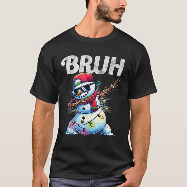 Funny Bruh Meme Cool Dabbing Snowman Weihnachtsjun T-Shirt (Vorderseite)