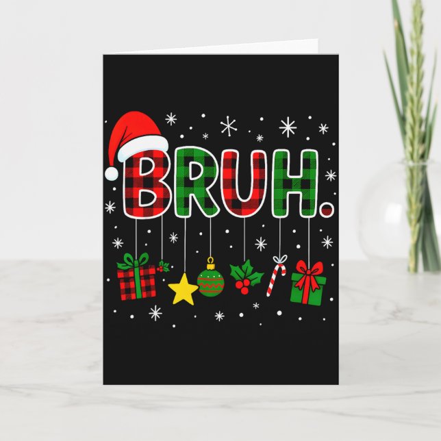 Funny Bruh Red Green Plaid Christmas Pajamas Teens Karte (Vorderseite)