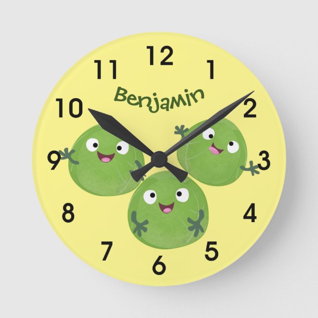 Funny Brussels sprossen Gemüsesorten Cartoon RundC Runde Wanduhr (Vorderseite)