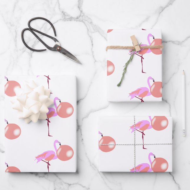 Funny Bubble Gum Flamingo Blflüge Blase Geschenkpapier Set (Vorderseite)