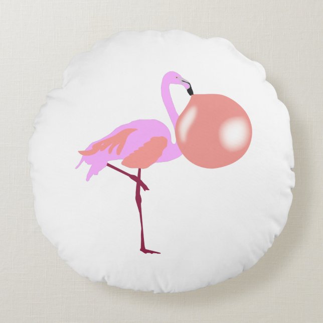 Funny Bubble Gum Flamingo Blflüge Blase Rundes Kissen (Vorderseite)