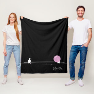 Funny Bubblegum Birds on a Wire Black Fleecedecke