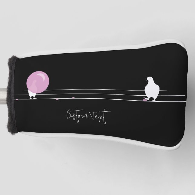 Funny Bubblegum Birds on a Wire Black Golf Headcover (Vorderseite)