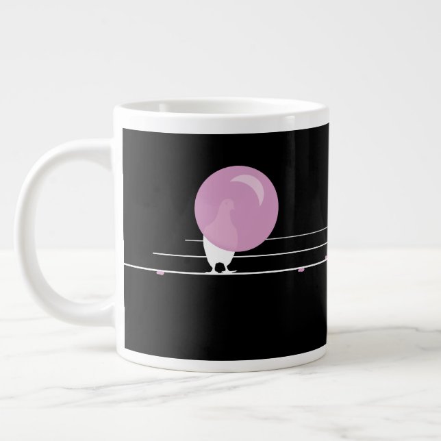 Funny Bubblegum Birds on a Wire Black Jumbo-Tasse (Links)