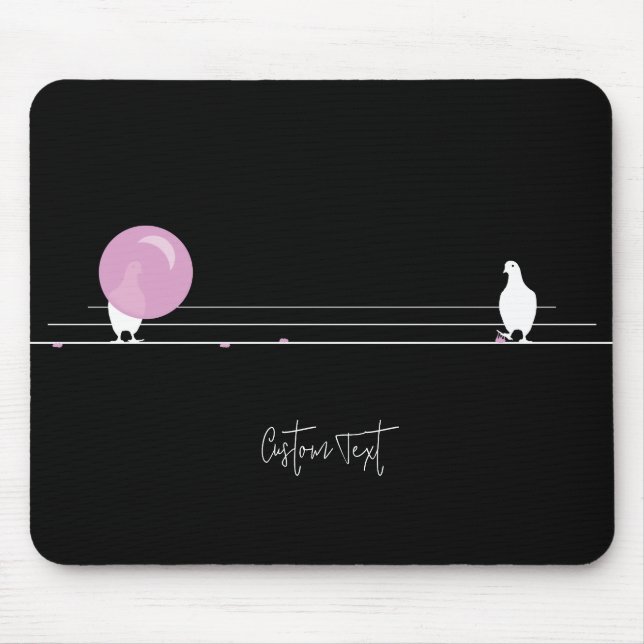 Funny Bubblegum Birds on a Wire Black Mousepad (Vorne)