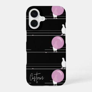 Funny Bubblegum Birds on a Wire Pattern with Name iPhone 16 Hülle