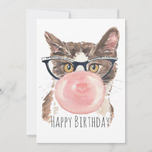 Funny Bubblegum Chat Carte d'anniversaire