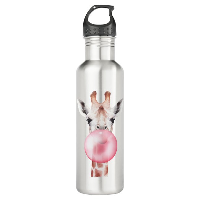Funny Bubblegum Giraffe Edelstahlflasche (Vorderseite)
