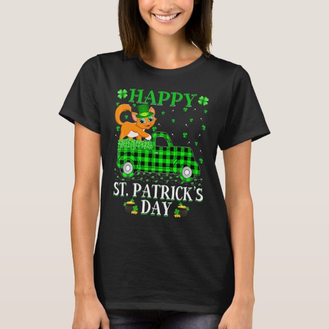 Funny Buffalo Kariert Green Truck Cat St Patrick s T-Shirt (Vorderseite)