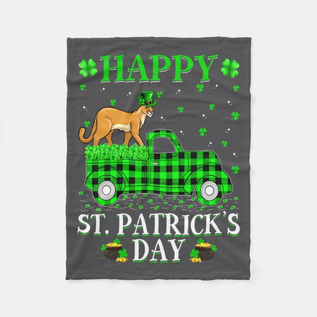 Funny Buffalo Plaid Green Truck Cougar St Patrick  Fleecedecke (Vorderseite)