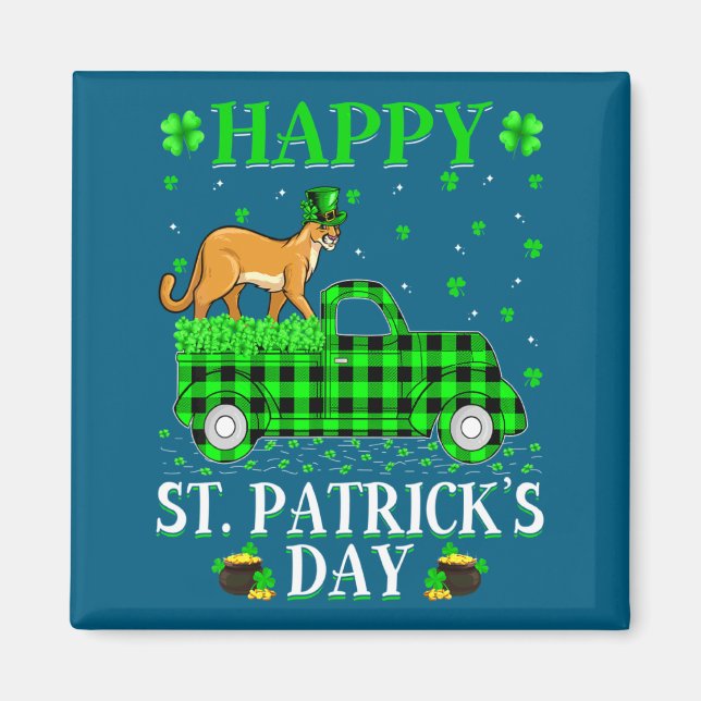 Funny Buffalo Plaid Green Truck Cougar St Patrick  Magnet (Vorne)