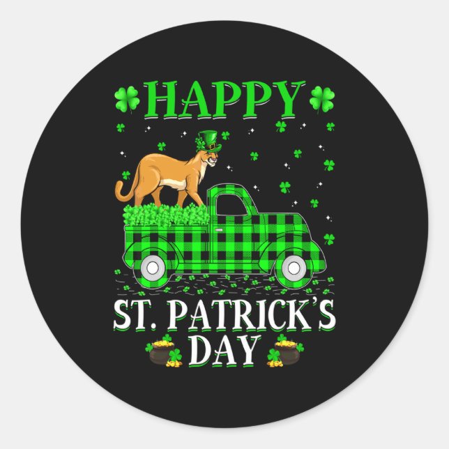 Funny Buffalo Plaid Green Truck Cougar St Patrick  Runder Aufkleber (Vorderseite)