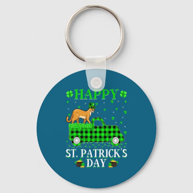 Funny Buffalo Plaid Green Truck Cougar St Patrick  Schlüsselanhänger (Vorderseite)