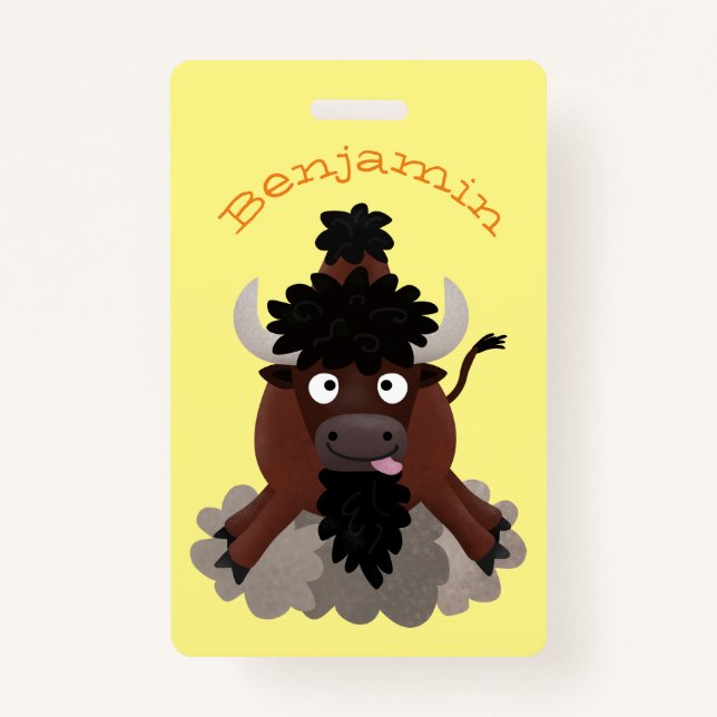 Funny Büffel Bison Cartoon Illustration Ausweis (Vorderseite)