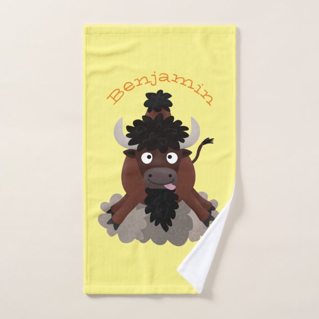 Funny Büffel Bison Cartoon Illustration Badhandtuch Set (Handtuch)