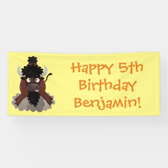Funny Büffel Bison Cartoon Illustration Banner (Horizontal)