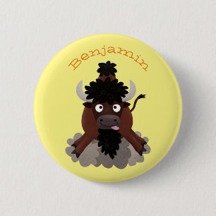 Funny Büffel Bison Cartoon Illustration Button