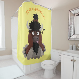 Funny Büffel Bison Cartoon Illustration Duschvorhang
