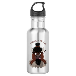 Funny Büffel Bison Cartoon Illustration Edelstahlflasche