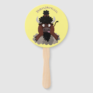 Funny Büffel Bison Cartoon Illustration Fächer