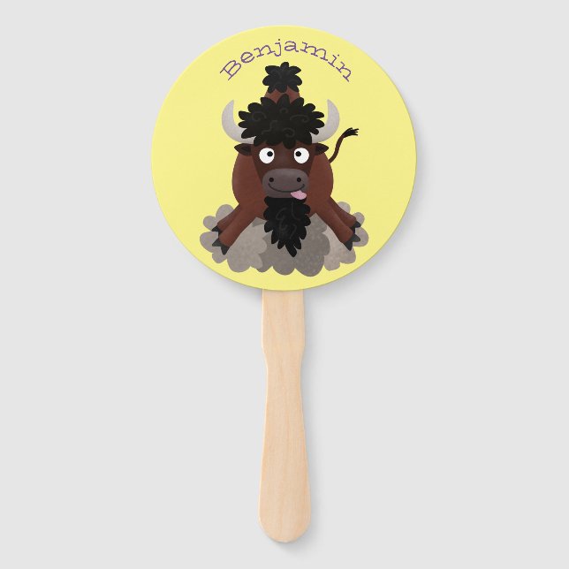 Funny Büffel Bison Cartoon Illustration Fächer (Vorderseite)