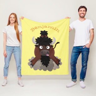 Funny Büffel Bison Cartoon Illustration Fleecedecke